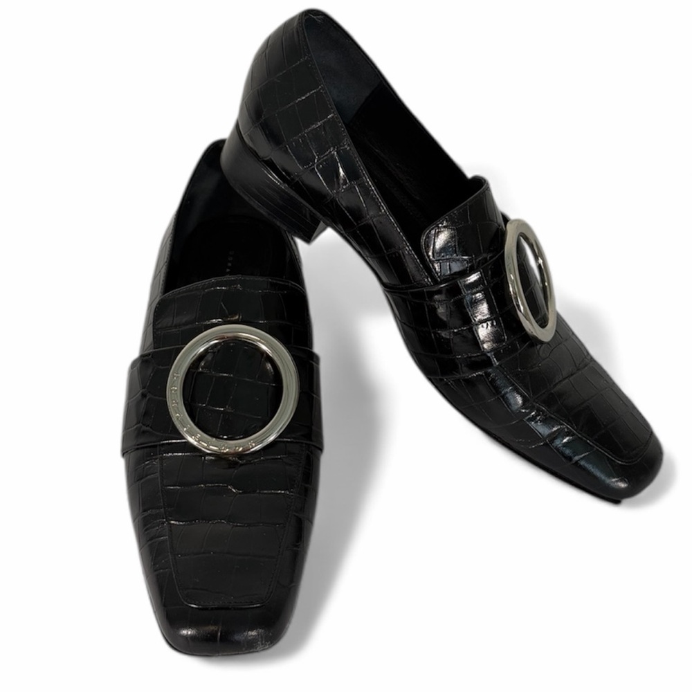 Dorateymur Harput Black Croc-Embossed Leather Ring Loafers Size 40
